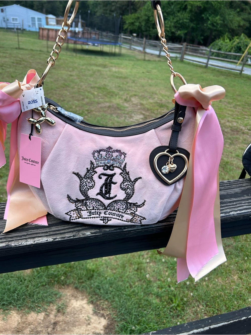 Custom Juicy Couture Pink and Crystal Rhinestone Embellished Logo Shoulder Bag